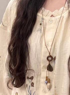 「biu boom」新中式长款树叶流苏项链国风高级感波西米亚风锁骨链