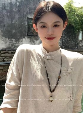 新中式松子木珠吊坠民族风项链复古禅意长款毛衣链小众独特项饰女