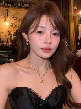 熠熠星辉~闪锆水滴花朵项链高级感轻奢小众锁骨链choker颈链晚宴
