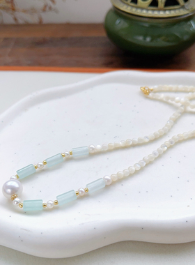 忘烟雨-风晚林原创古风新中式天青冻珍珠汉服项链软璎珞手链耳环