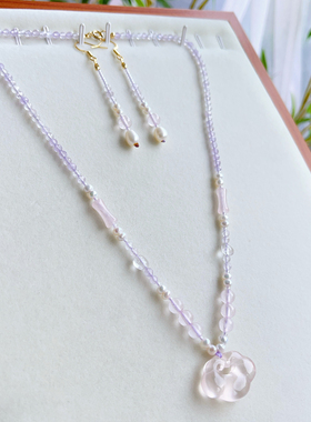 映纱-风晚林原创紫水晶粉晶如意珍珠新中式汉服LO短项链璎珞耳环