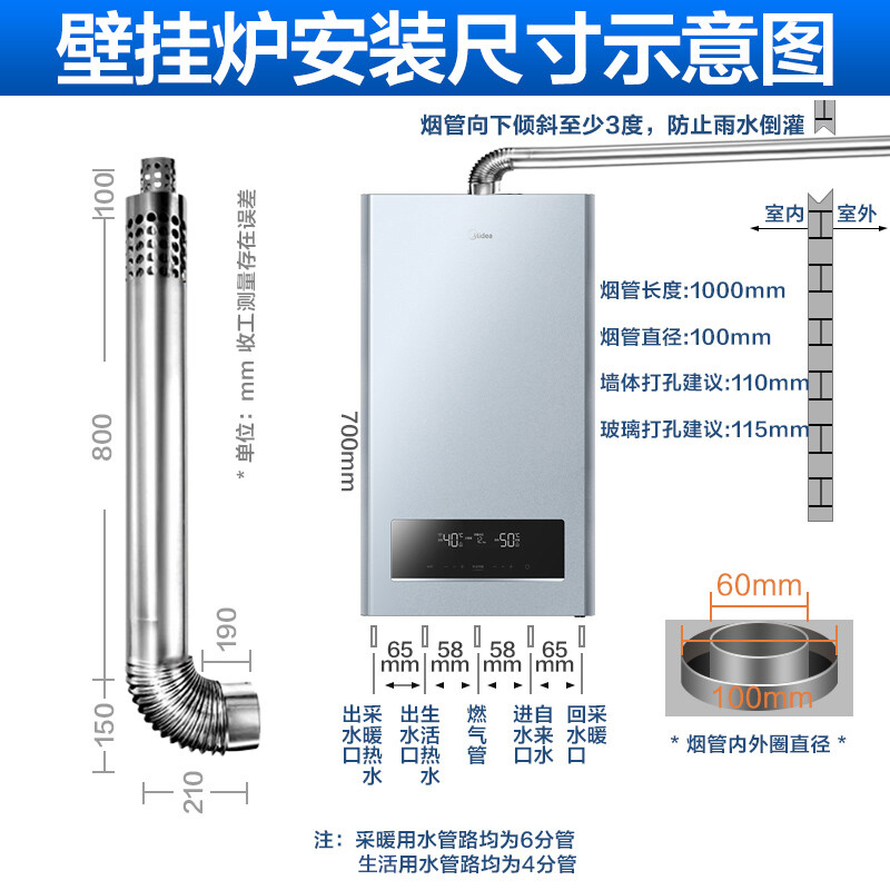 【一级冷凝】美的燃气壁挂炉采暖热水两用天然气家用锅炉地暖R53 - 图2