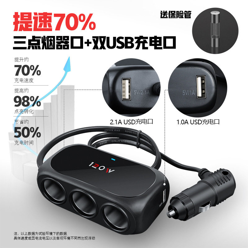 车载充电器一分三点烟器多口双USB拓展孔汽车大小货车面包车通用,淘宝优惠券,粉丝福利购,淘宝优惠卷