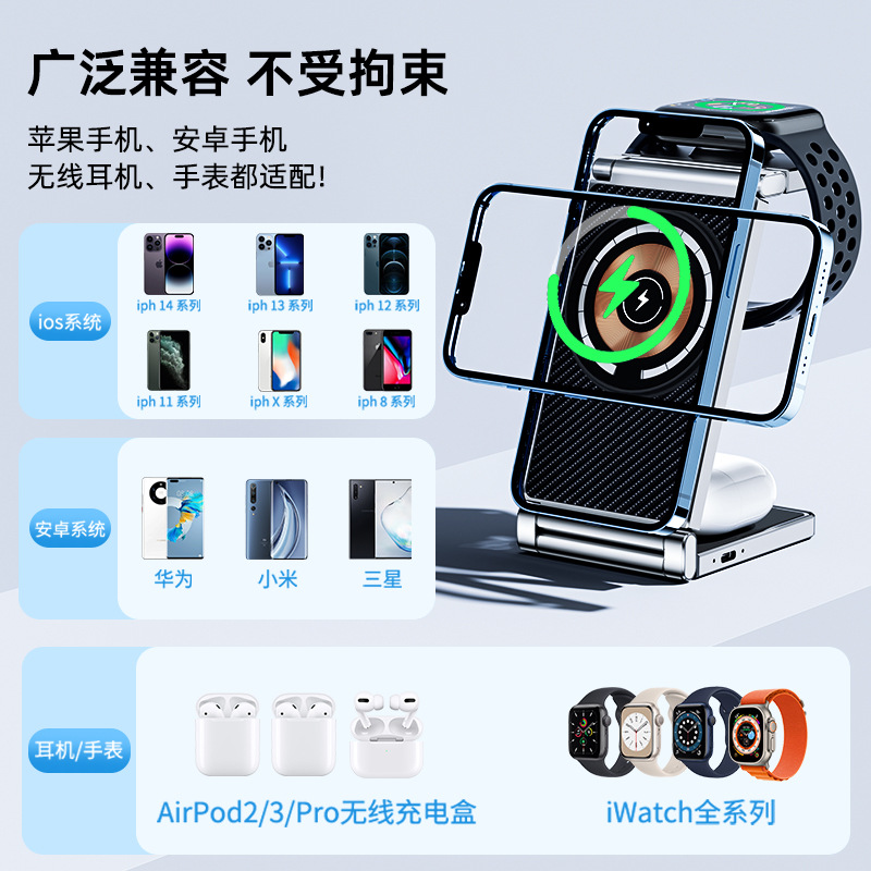 新款2024四合一无线充电器MagSafe磁吸支架适用苹果iphone15pro手机充电底座applewatch手表全家桶桌面无线充 - 图1