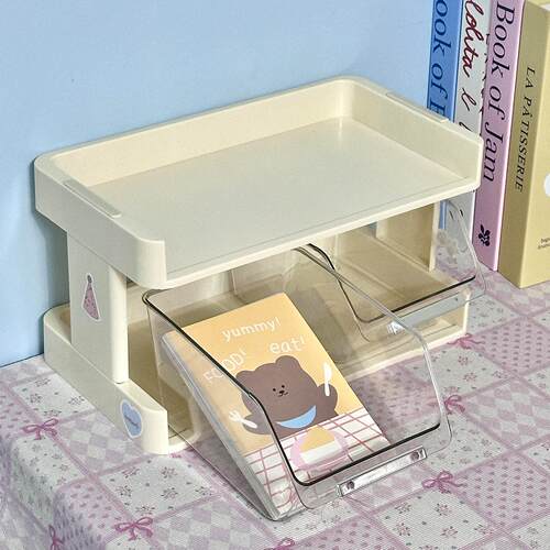 宿舍桌面收纳架大学生多层办公桌工位置物架化妆品收纳盒寝室书桌 - 图1