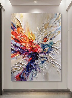 大芬村手绘油画焰羽客厅高级感装饰画玄关背景墙抽象肌理大幅挂画