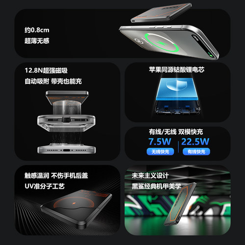 【新品】黑鲨刀锋2+超薄磁吸充电宝移动电源无线快充3C认证可上飞机大容量2026新款适用苹果iPhone17小巧便携 - 图0