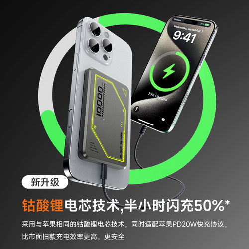 【3C认证】黑鲨刀锋2磁吸充电宝超薄10000毫安大容量移动电源可上飞机适用苹果iPhone17无线充快充便携小巧 - 图1