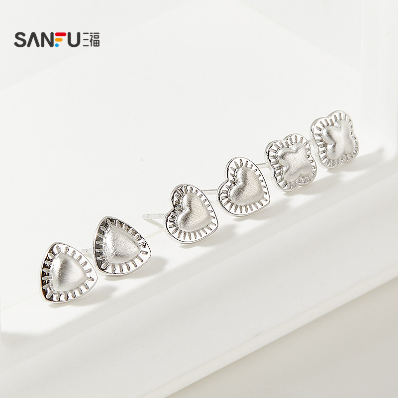 三福925银休闲简约拉丝耳钉一对 设计感首饰配饰耳环843097,淘宝优惠券,粉丝福利购,淘宝优惠卷