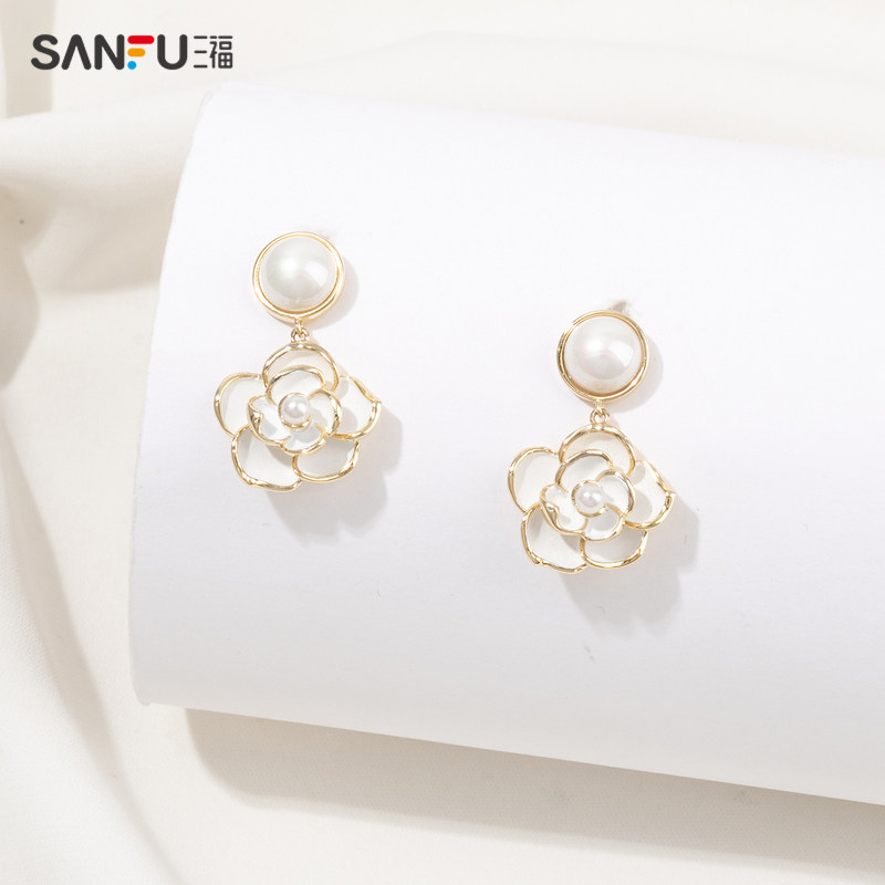 sanfu三福复古玫瑰花气质礼物耳钉 sanfu服饰耳环