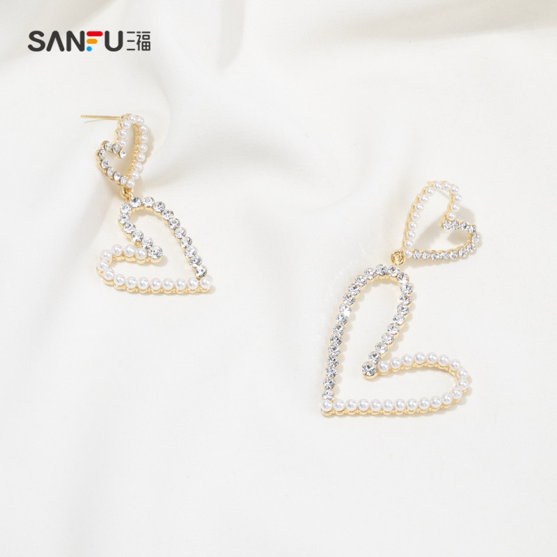 三福爱心结球带钻气质个性精美耳钉 sanfu服饰耳环