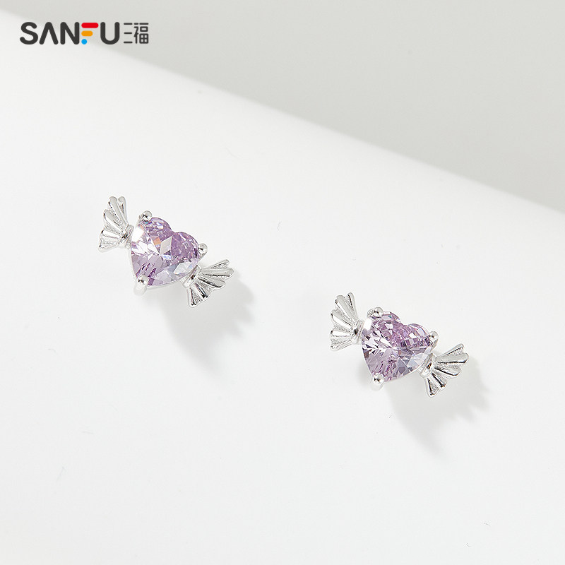 三福925银简约紫钻耳钉一对 时尚经典首饰耳饰配饰耳环839650,淘宝优惠券,粉丝福利购,淘宝优惠卷