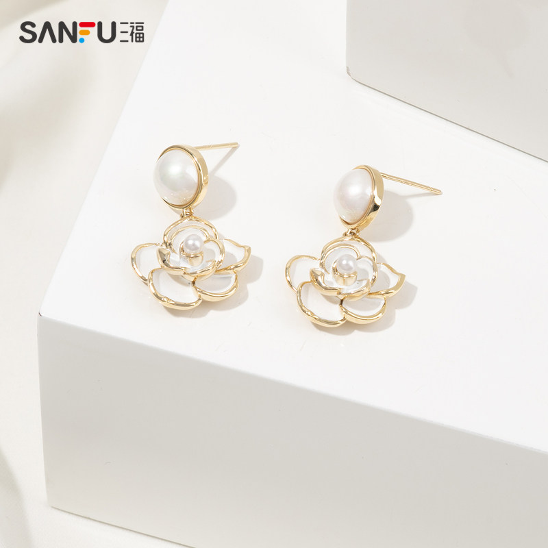 sanfu三福复古玫瑰花气质礼物耳钉 sanfu服饰耳环