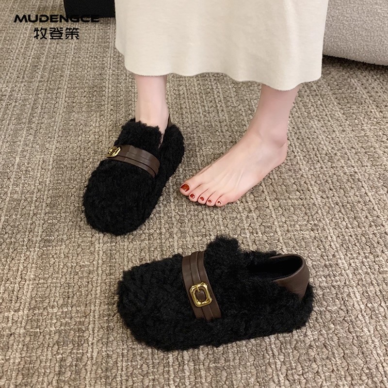 【明星同款】厚底毛毛鞋女外穿一脚蹬勃肯鞋加绒保暖防滑两穿棉鞋,淘宝优惠券,粉丝福利购,淘宝优惠卷