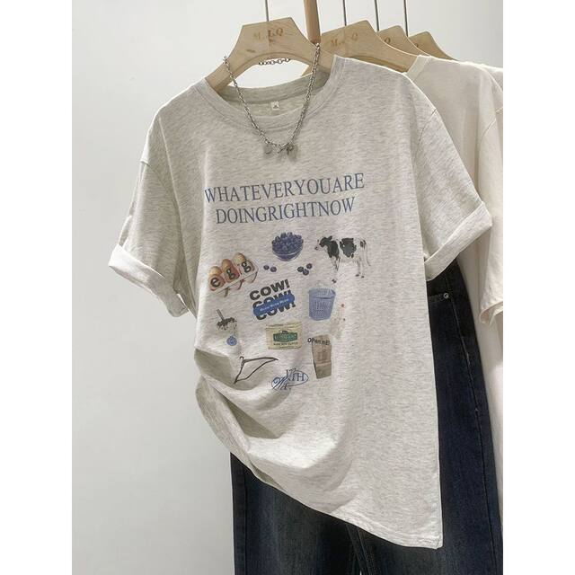 Super feel modal simple style Korean new cartoon printed t-shirt for women summer 2025 ວ່າງແຂນສັ້ນແນວໂນ້ມເທິງ
