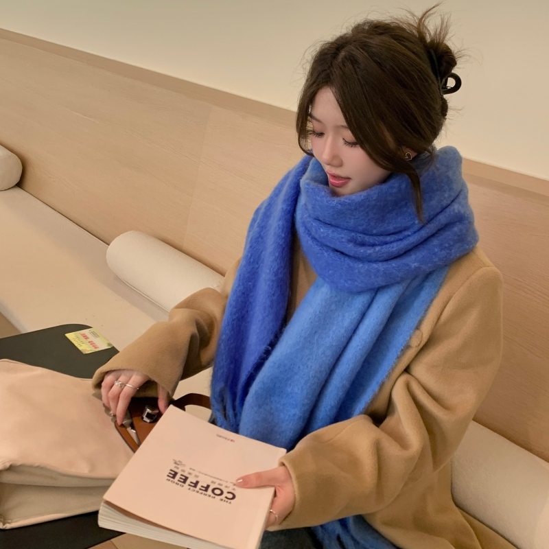 围巾女冬季韩版百搭时尚拼色条纹流苏马海毛加厚保暖学生围脖男潮 - 图0