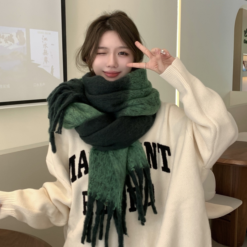 围巾女冬季韩版百搭时尚拼色条纹流苏马海毛加厚保暖学生围脖男潮 - 图2