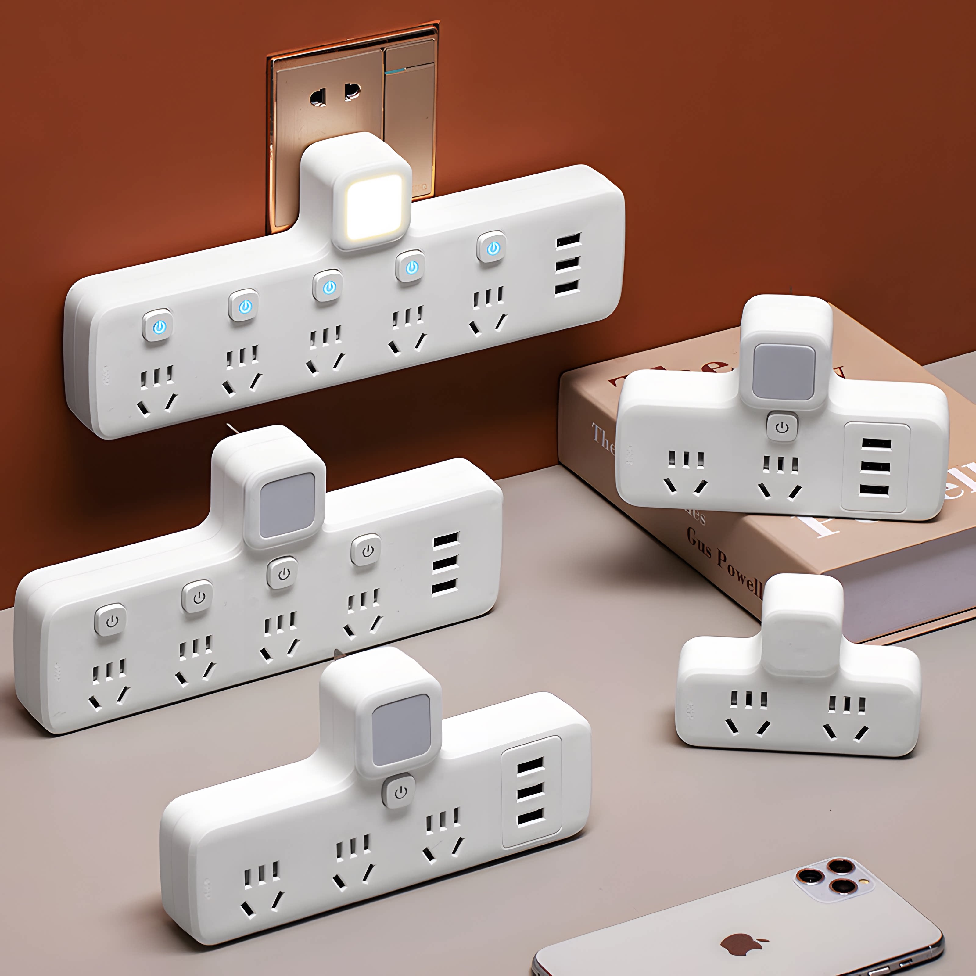 Socket extension converter one-turn multi-socket with USB night light power extender for home use