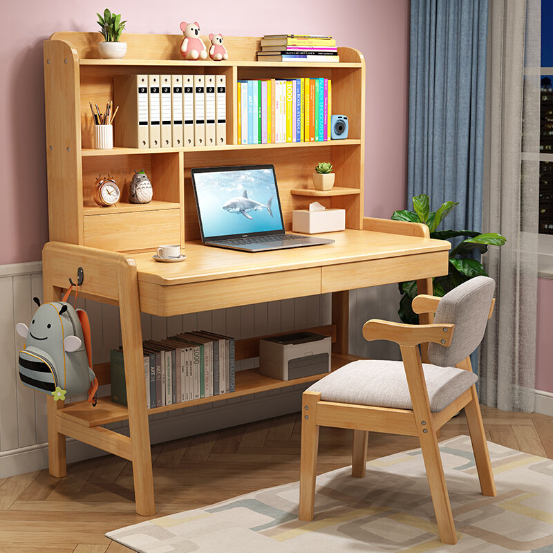 儿童学习桌椅套装可升降实木书桌书架男孩家用卧室学Y生写字桌一,淘宝优惠券,粉丝福利购,淘宝优惠卷