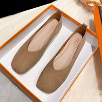 European Station Nets Red Single Shoes Women Senior Sensation Spring Autumn Season Casual Soft Leather Square Head Coarse Heel Shallow 100 lap low heel ladyshoe