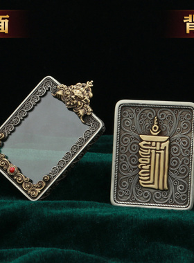 黄铜唐卡盒藏式花丝绿度母白铜打