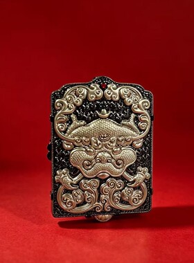 黑色貔貅单面福匠轩全手绘龙框铜