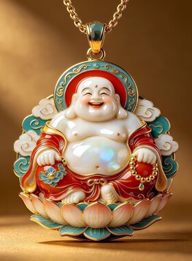 新中式珐琅弥勒佛吊坠项链国风莲