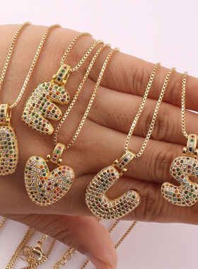 热卖铜微镶锆石个性嘻哈彩色胖字