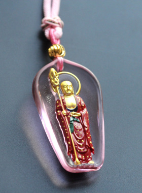 九华山地藏王菩萨吊坠佛像吉祥物保平安挂件贴金唐彩琉璃项链吊坠