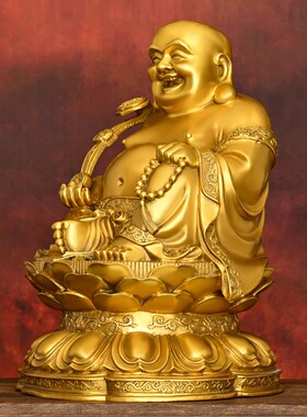 速发弥勒供像摆件纯铜大肚佛如意米勒佛坐莲花佛大号家用笑养佛佛