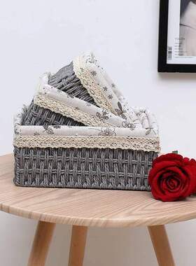 速发创意玄杂草编收纳放摆件进门口盘收纳盒客厅欧式鞋柜关物收纳