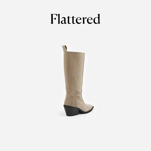 Flattered Carla女士麂皮方头长筒靴复古粗跟西部牛仔靴手工靴子 - 图2