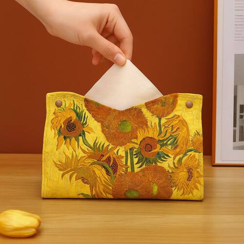 轻奢纸巾盒家用客厅高档油画玫瑰防水皮革卧室桌面餐巾收纳抽纸盒 - 图0