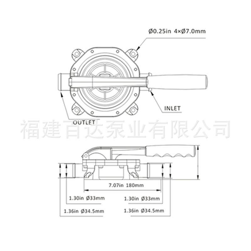 塑料手柄手动手摇手压船用救生皮划艇快艇渔船手动隔膜式抽排水泵 - 图2