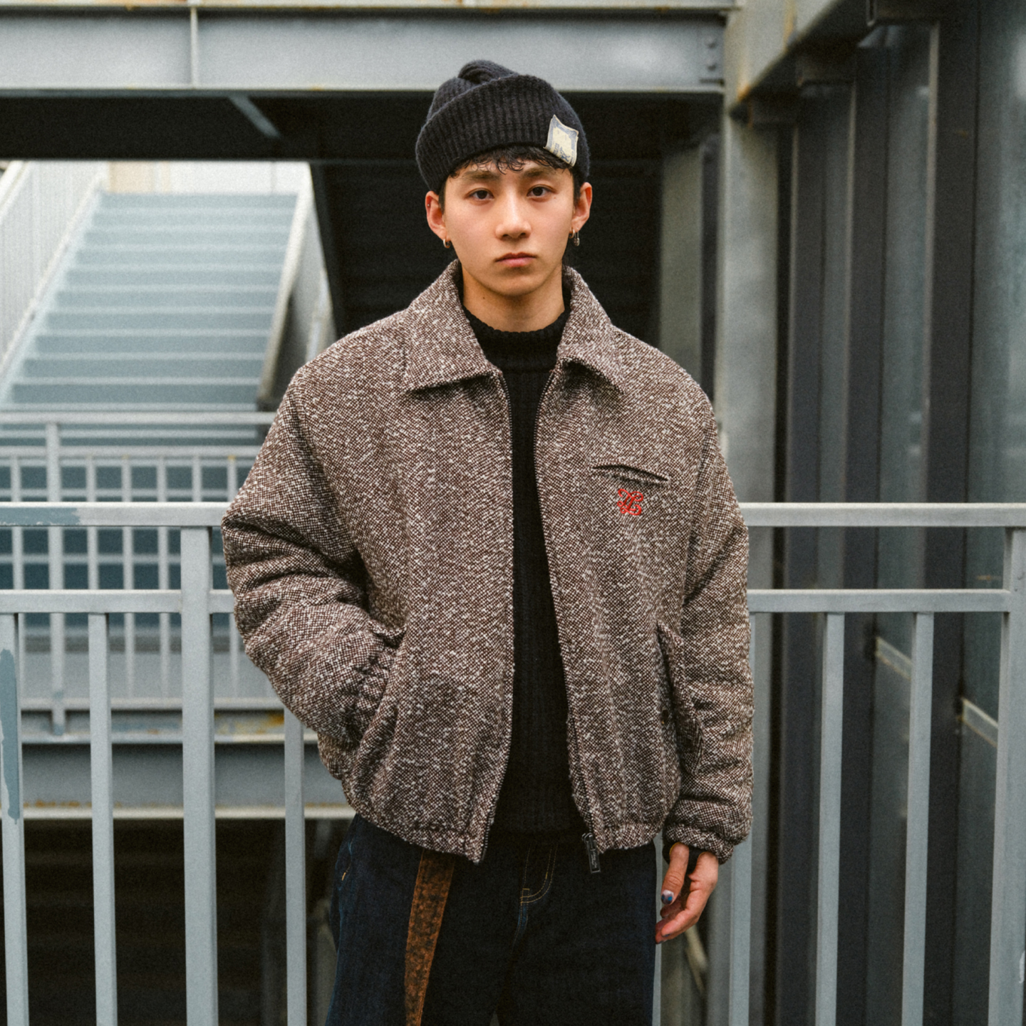 Liberty line25fw复古ma1改良羊毛混纺粗花呢大翻领棉服bomber - 图2