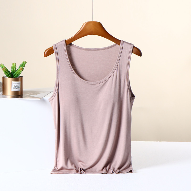 外穿莫代尔一体式带胸垫吊带背心女夏季薄款无袖内搭修身打底衫