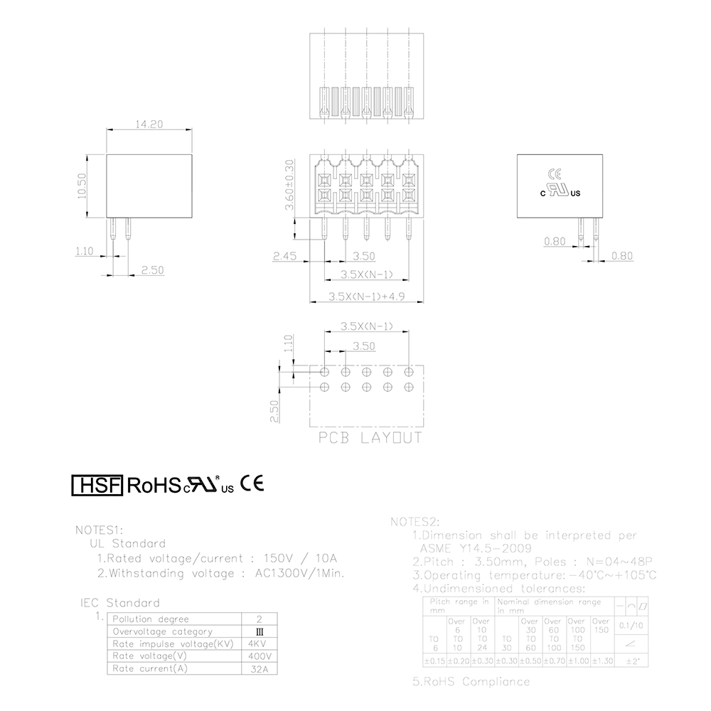 DEGSON高正高松双层弹簧插拔式PCB接线端子插座15EDGRHD-3.5-08P-图2