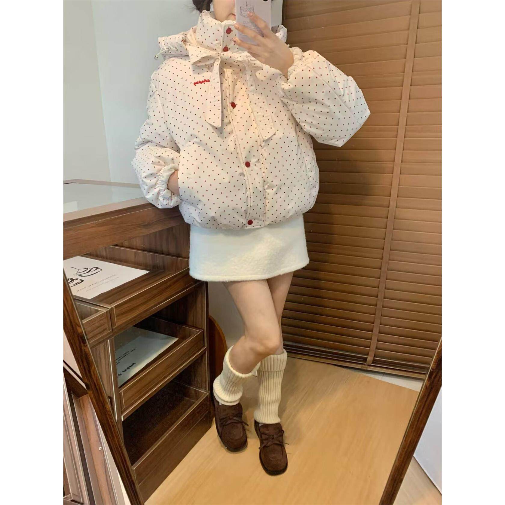 超好看波点棉服女短款2025冬季新款韩系小个子棉袄加厚棉衣外套女,淘宝优惠券,粉丝福利购,淘宝优惠卷
