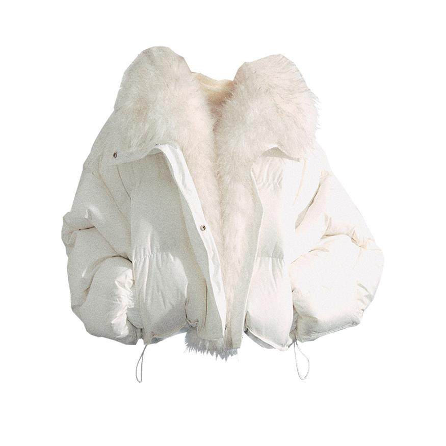 韩式小众不撞款奶白色拼接毛领短款棉服2025新款冬季百搭外套女,淘宝优惠券,粉丝福利购,淘宝优惠卷