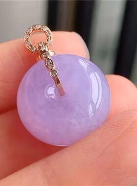 法国Gentle Motto铜材质人工玉髓镶钻冰糯种紫罗兰平安扣精美