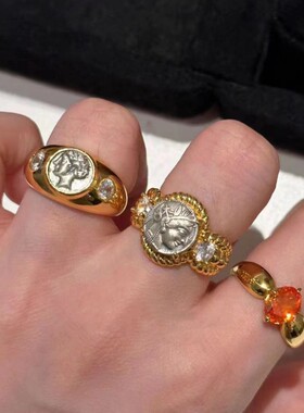 法国gentle motto雅典娜之爱立体古币百搭戒指  高品质不掉色