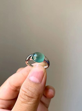 法国gentle motto时尚色泽浓郁防冰种老蓝水蛋面戒指镀925镶嵌