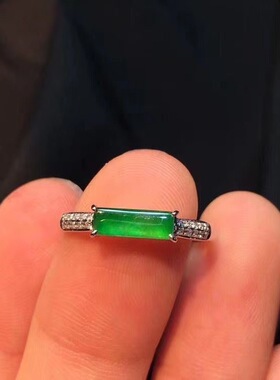 法国gentle motto仿高冰玉髓镀925镶嵌正阳绿女戒指简约个性典雅