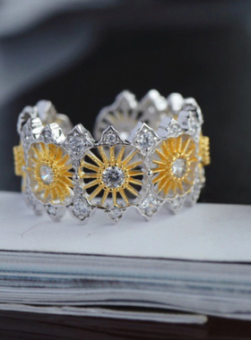 法国gentle motto设计新款分色电镀镂空蕾丝雪花戒指 高品质