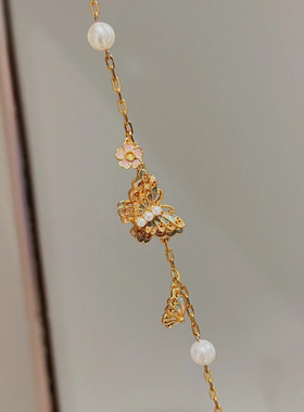 法国Gentle Motto新中式幻彩珐琅蝴蝶珍珠项链手链    高品质