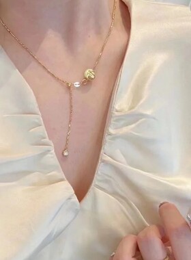 法国gentle motto灯泡拉丝猫眼路路通锆石y字项链 潮流百搭显白