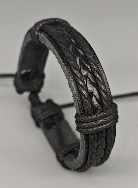 跨境黑色素圈手环简约可调节手工编织男女学生网红款皮革手链个性