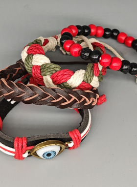 波西米亚风皮革手链眼睛套装复古编织可调手环欧美日韩版网红情侣
