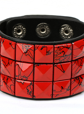 欧美朋克方形钉皮革男手环宽手链