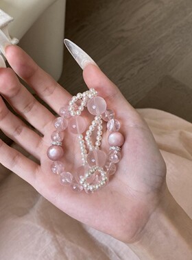 天然粉水晶贝珠精致手链桃花手串转运珠时尚手饰送女闺蜜礼物